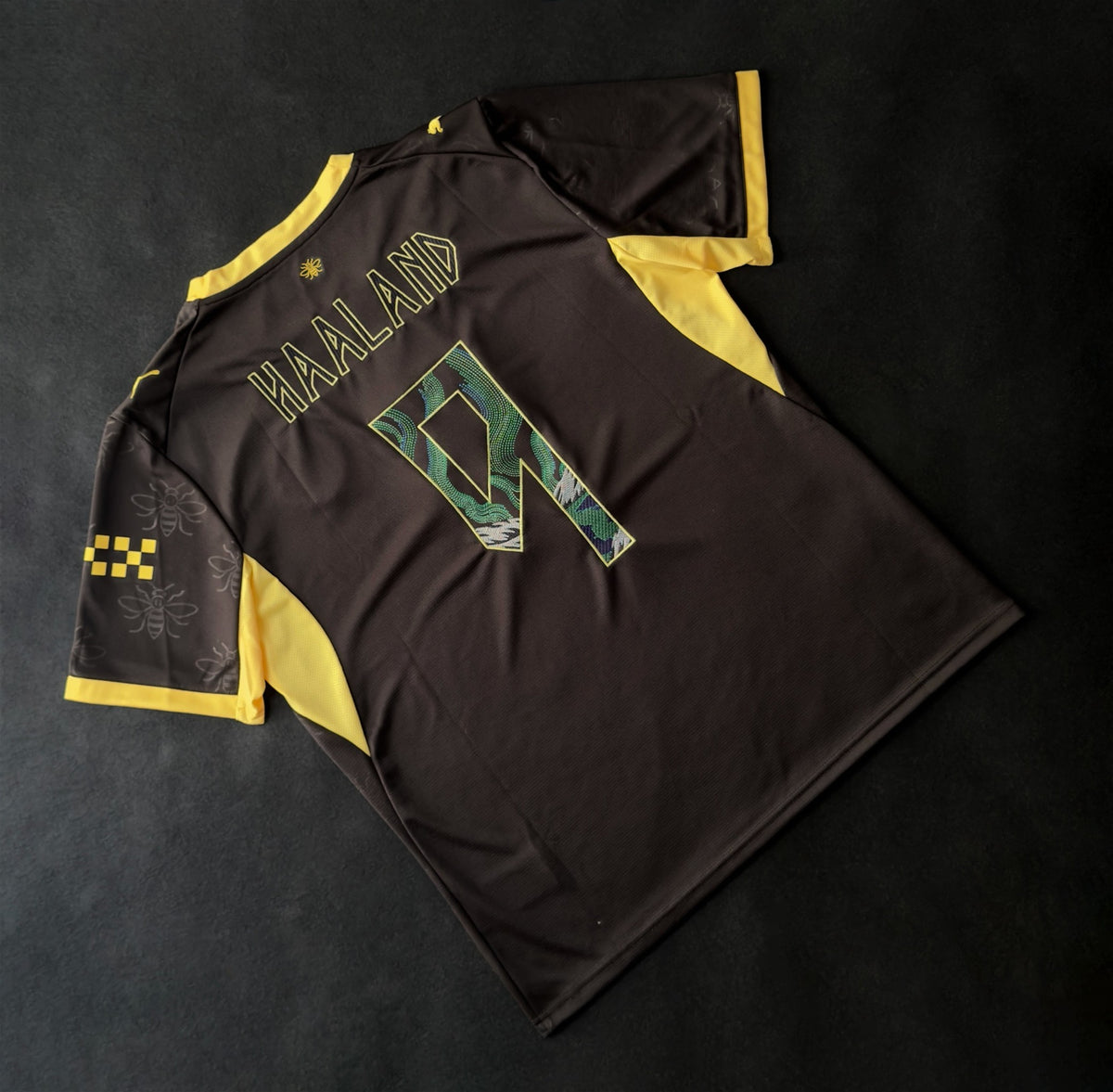 Manchester City Haaland Shape Shifters away jersey, back view with Norway Northern Lights 9 embroidery